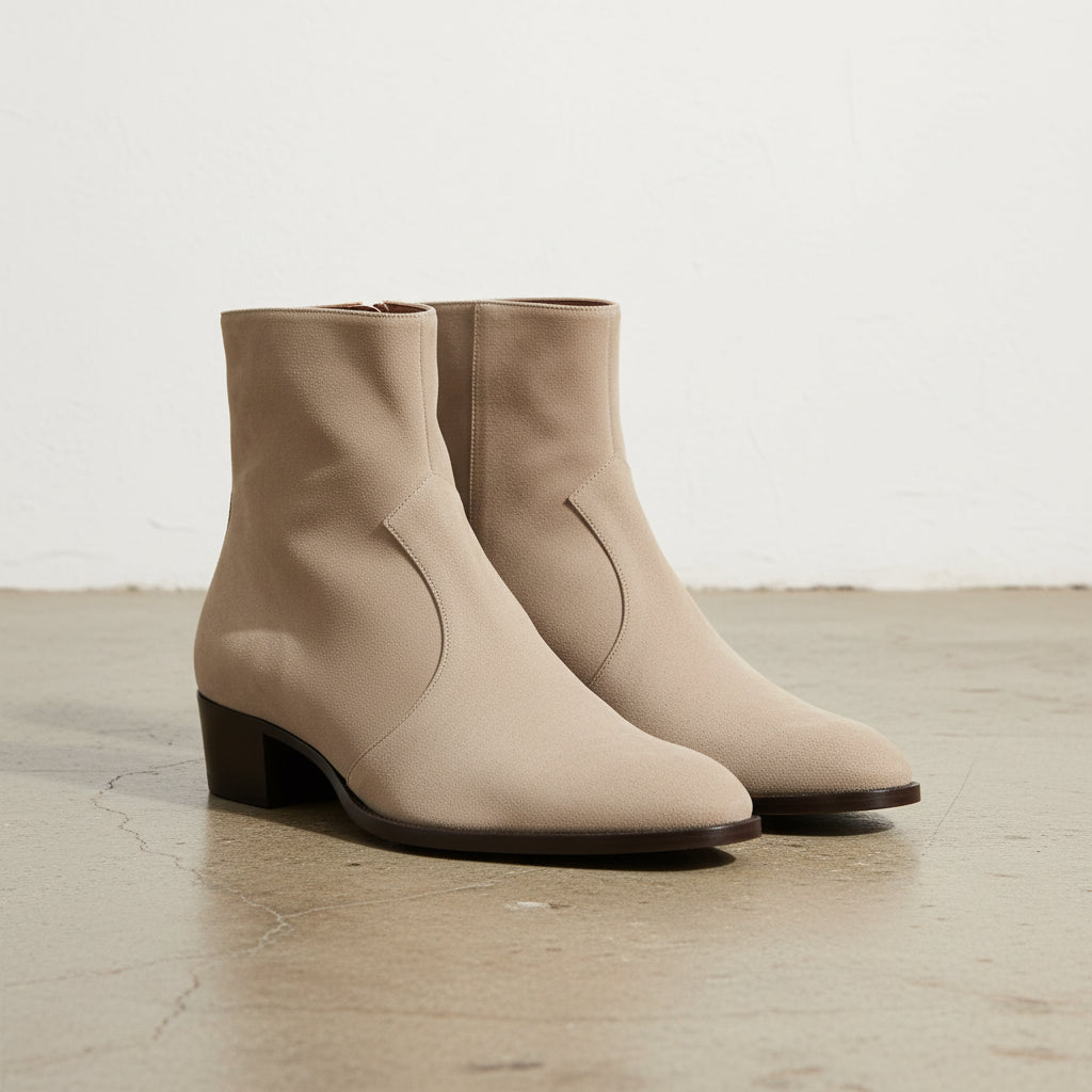 Handmade Mens Beige suede ankle boots, Men dress boot, New zipper boot - angle-view-showing-depth