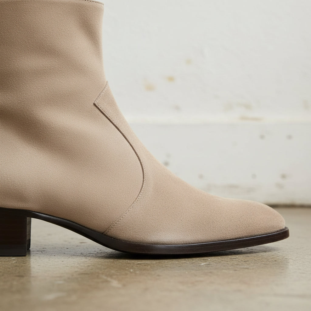 Handmade Mens Beige suede ankle boots, Men dress boot, New zipper boot - detail-view-showing-texture