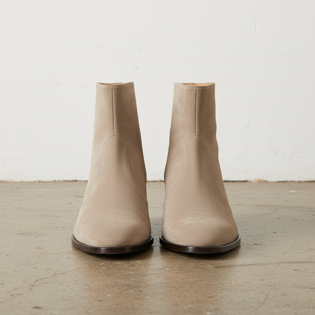 Handmade Mens Beige suede ankle boots, Men dress boot, New zipper boot - front-view