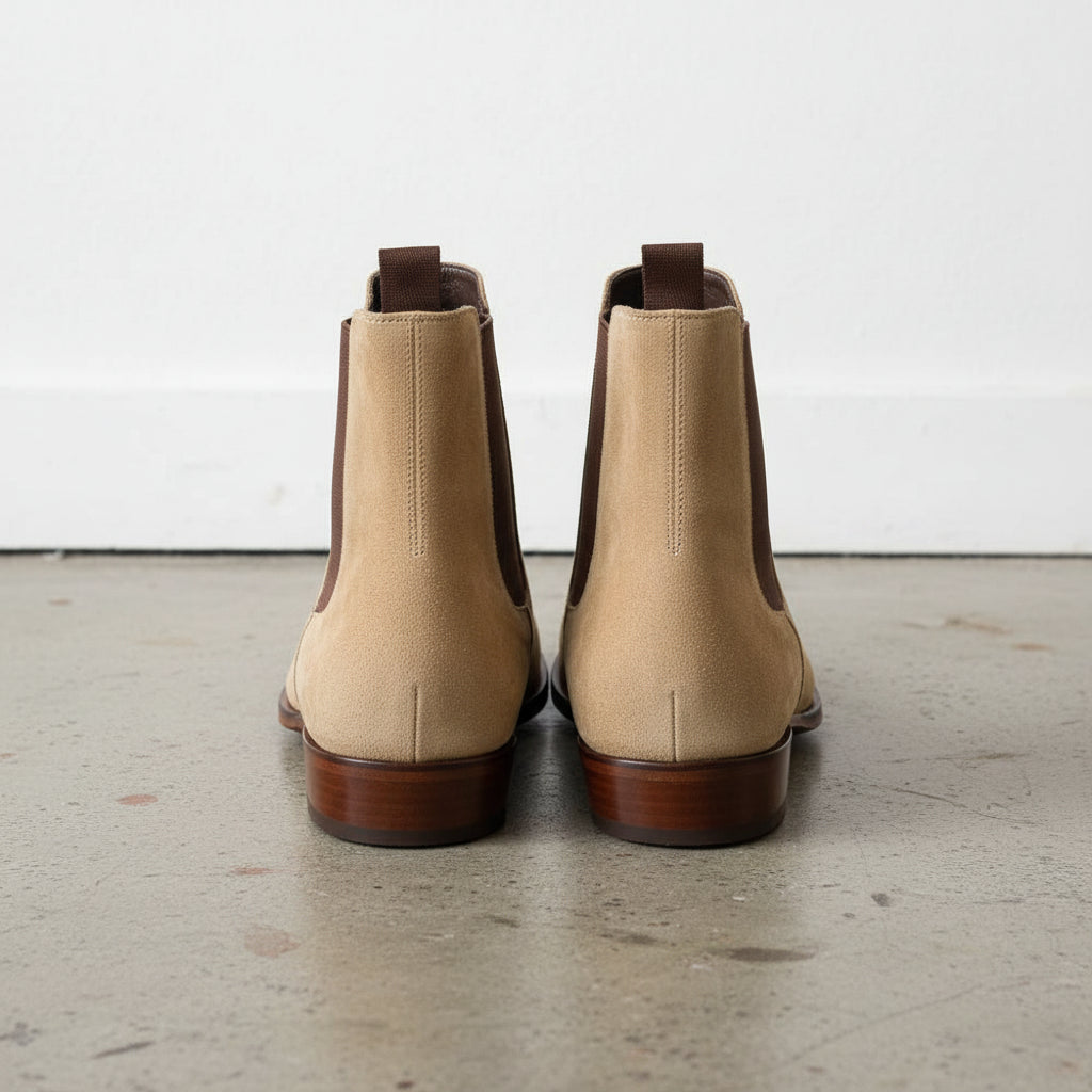 Handmade Mens beige suede chelsea boots, Men dress boots, ankle boots men - back-view