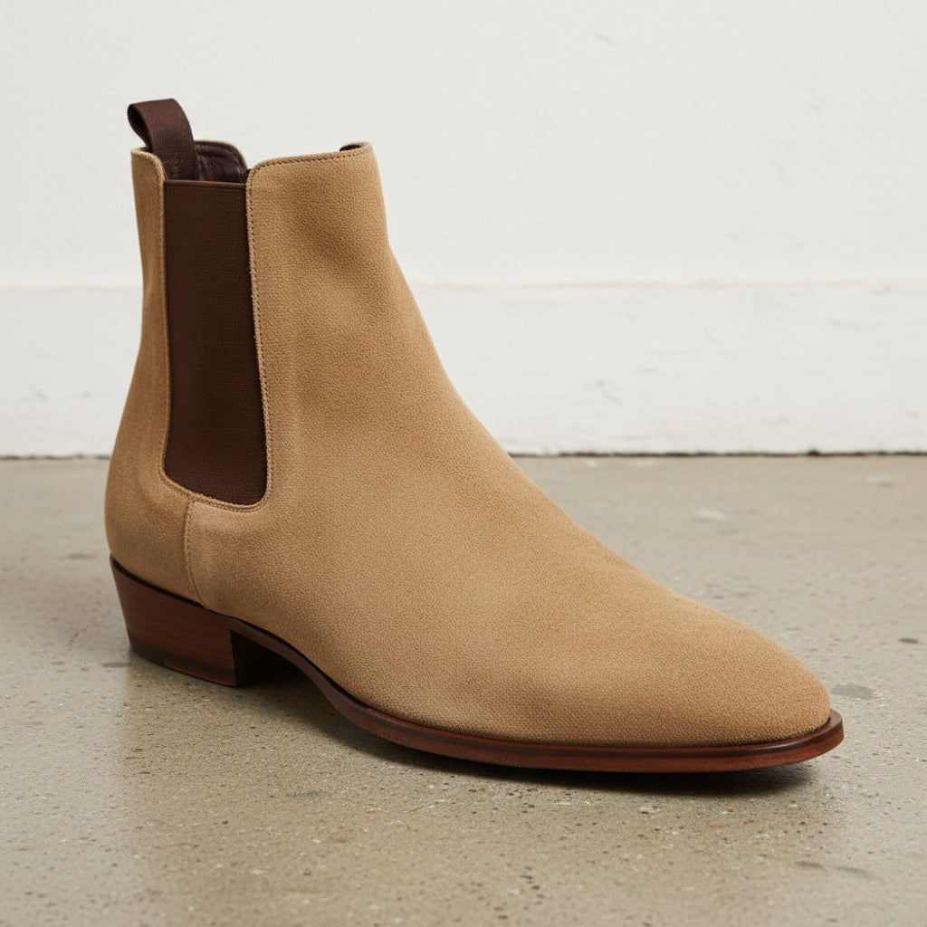 Handmade Mens beige suede chelsea boots, Men dress boots, ankle boots men - detail-view-showing-texture