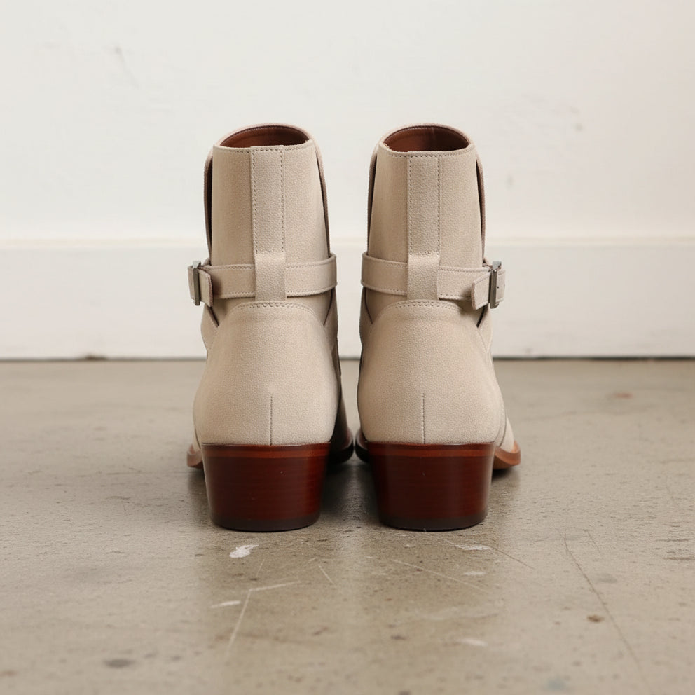 Handmade Mens Beige suede Jodhpurs boot, Men beige suede ankle strap boots - back-view