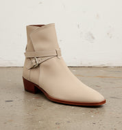 Handmade Mens Beige suede Jodhpurs boot, Men beige suede ankle strap boots - detail-view-showing-texture