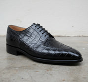 Handmade Mens Black Alligator shoes, Men crocodile embossed dress shoes - detail-view-showing-texture