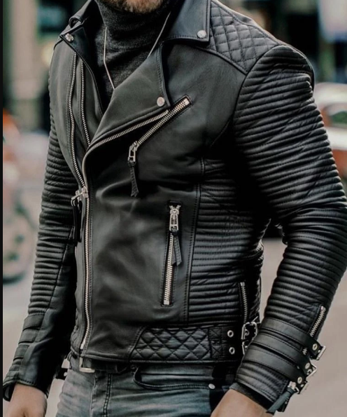 Handmade Mens Black Biker leather jacket Black sheep leather jacket for men