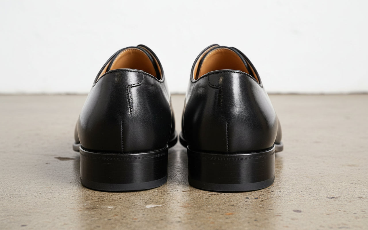 Handmade Mens black brogue leather shoes, Men black tuxedo shoes - back-view