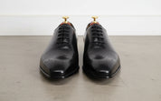Handmade Mens black brogue leather shoes, Men black tuxedo shoes - front-view