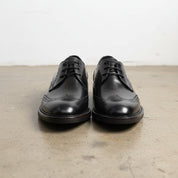 Handmade Men's Black & Brown Leather Wingtip Dress Shoes - front-view