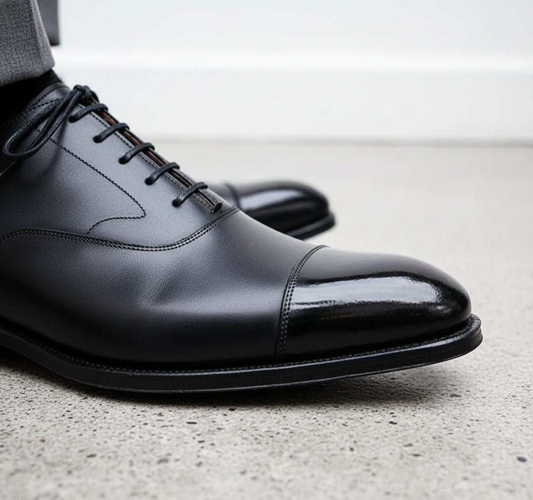 Boot Toe Line Handmade Mens Black cap toe dress boots, Men wing tip lace up ankle ...