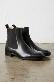 Handmade Men's Black Chelsea Boot, Black Leather Boots, Mens Ankle Boot - 3-4-right-view