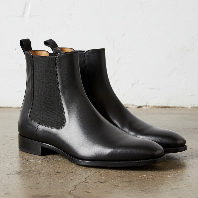 Handmade Men's Black Chelsea Boot, Black Leather Boots, Mens Ankle Boot - 3-4-right-view