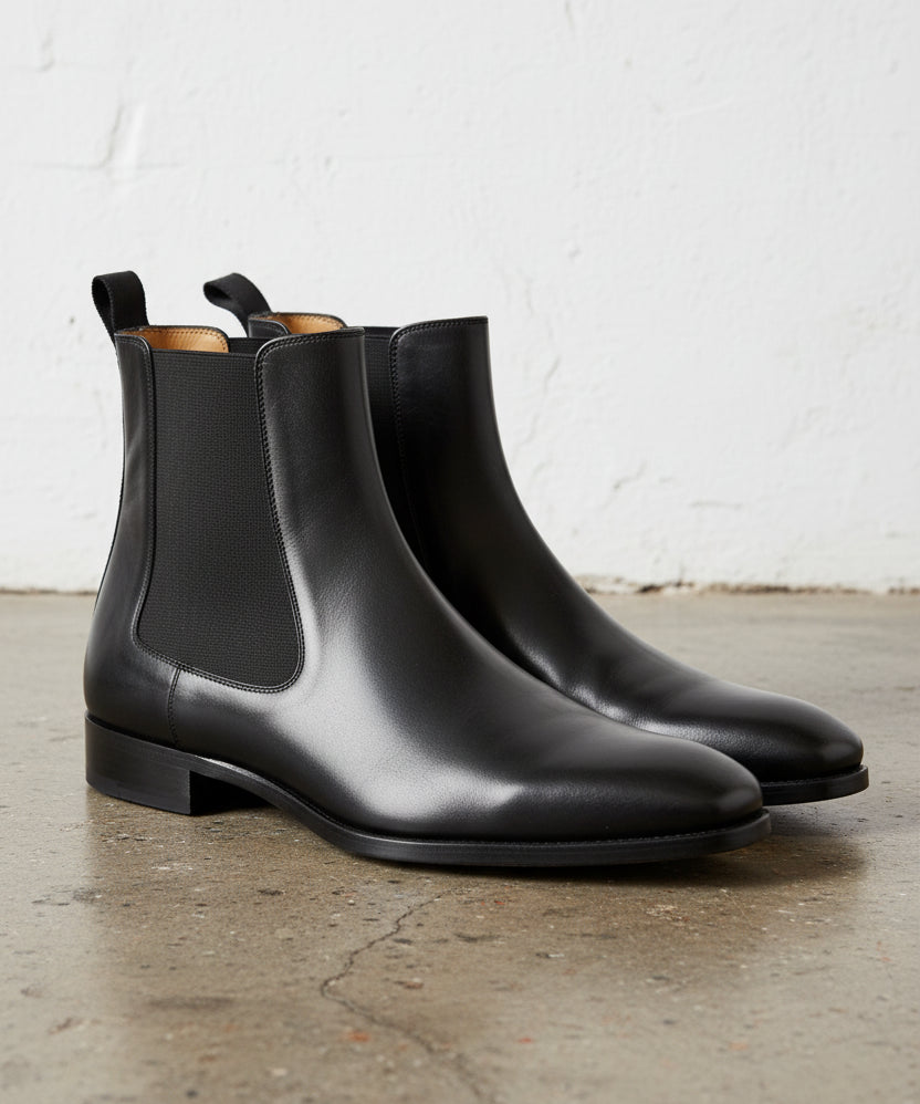 Handmade Men's Black Chelsea Boot, Black Leather Boots, Mens Ankle Boot - 3-4-right-view