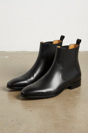 Handmade Men's Black Chelsea Boot, Black Leather Boots, Mens Ankle Boot - angle-view-showing-depth
