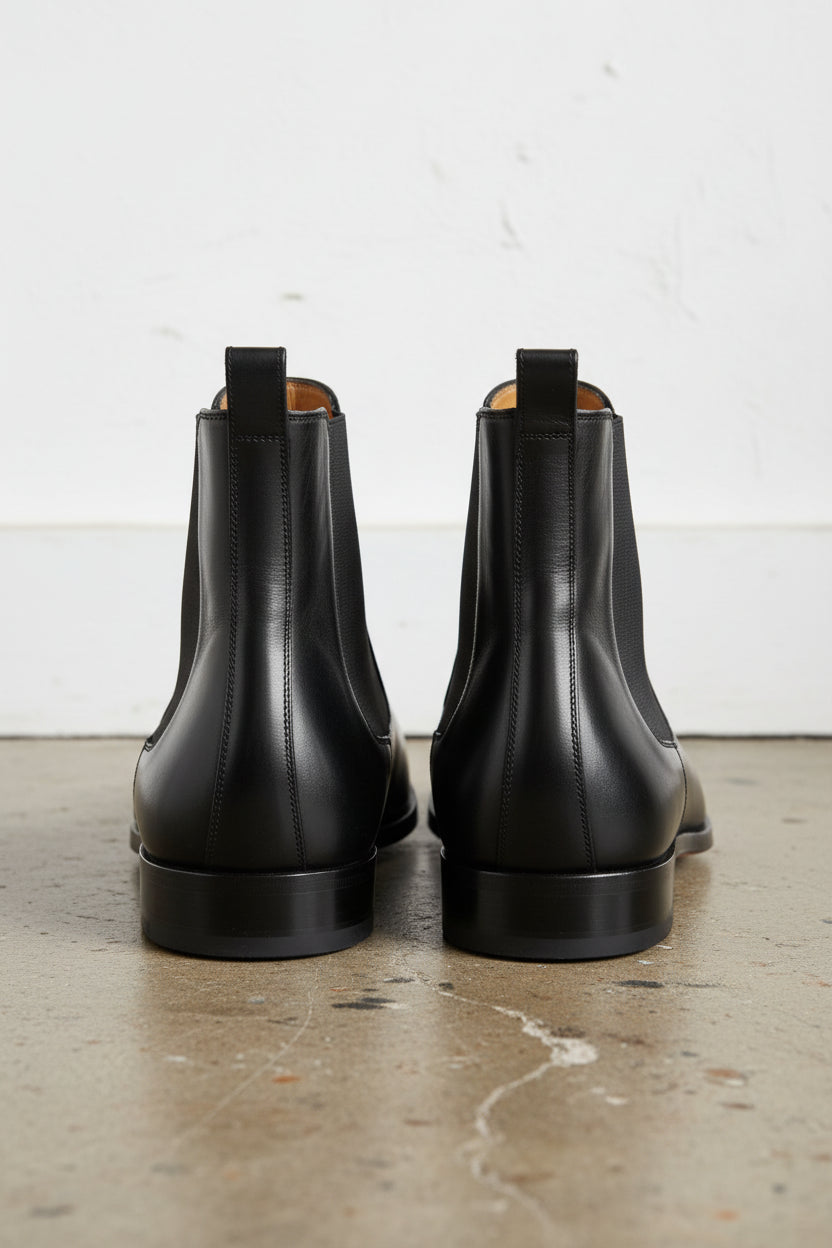 Handmade Men's Black Chelsea Boot, Black Leather Boots, Mens Ankle Boot - back-view