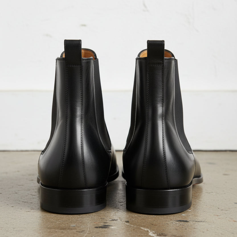 Handmade Men's Black Chelsea Boot, Black Leather Boots, Mens Ankle Boot - back-view