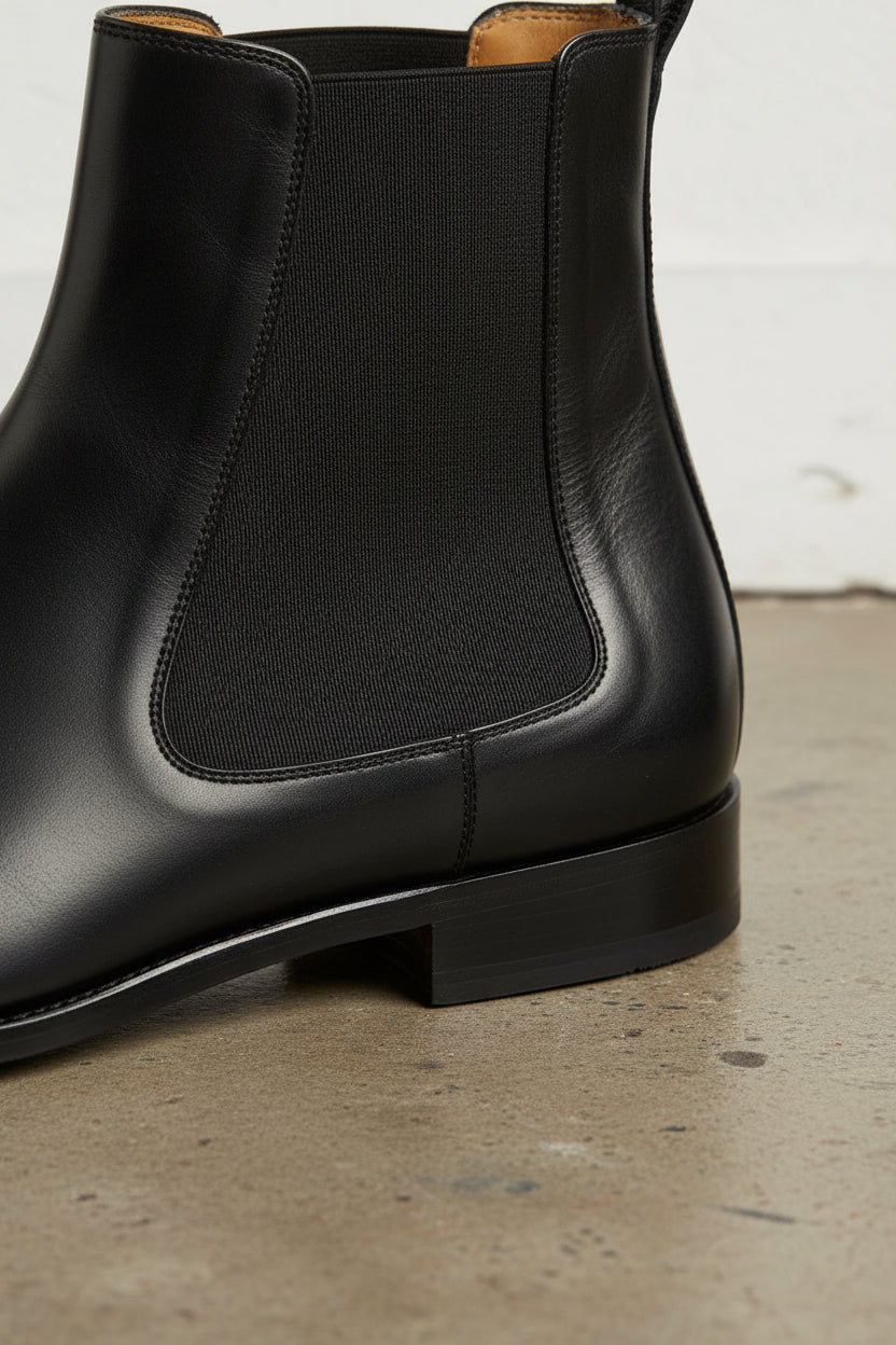 Handmade Men's Black Chelsea Boot, Black Leather Boots, Mens Ankle Boot - detail-view-showing-texture