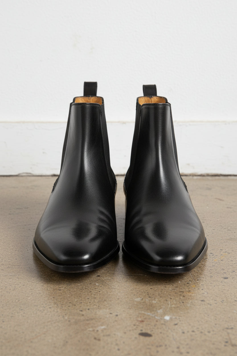 Handmade Men's Black Chelsea Boot, Black Leather Boots, Mens Ankle Boot - front-view