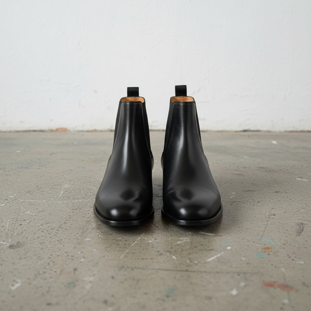 Handmade mens black chelsea boots, Men black leather ankle boots, Men boot - front-view