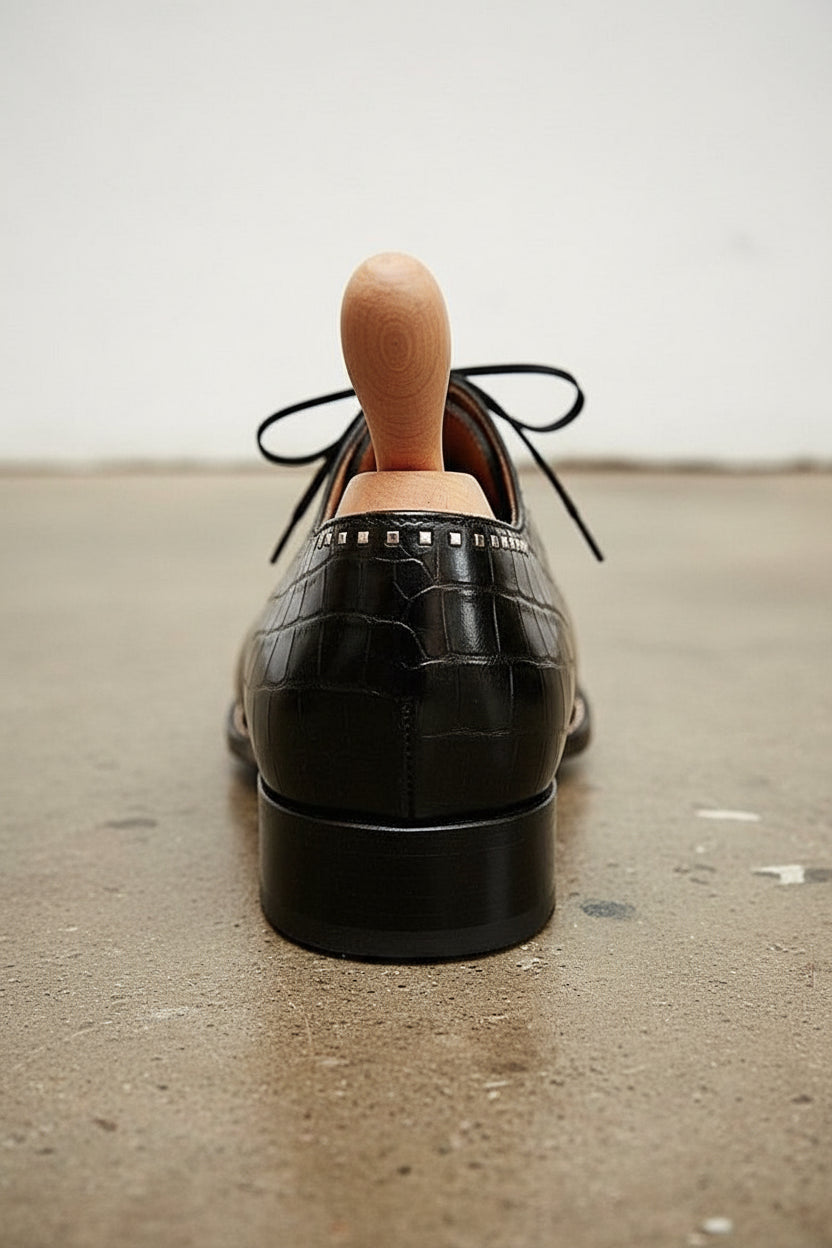 Handmade Mens Black Crocodile Dress shoes, Black Alligators formal shoes