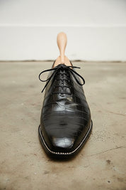 Handmade Mens Black Crocodile Dress shoes, Black Alligators formal shoes