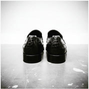 Handmade Mens Black Crocodile Embossed Leather Shoes moccasins - back-view