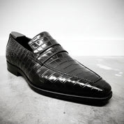 Handmade Mens Black Crocodile Embossed Leather Shoes moccasins - detail-view-showing-texture