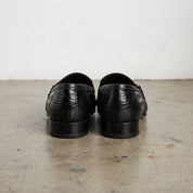 Handmade Mens black crocodile leather shoes, Men black leather moccasins - back-view