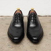 Handmade Mens Black Crocodile Patterned Dress shoes Men oxford formal shoes - front-view