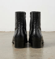 Handmade Mens Black crocodile zipper boots, Men black ankle dress boot - back-view