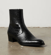 Handmade Mens Black crocodile zipper boots, Men black ankle dress boot - detail-view-showing-texture