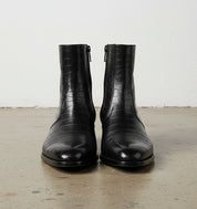 Handmade Mens Black crocodile zipper boots, Men black ankle dress boot - front-view