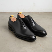 Handmade Mens Black dress shoes, Men leather Oxford shoes, Men brogue shoe - angle-view-showing-depth