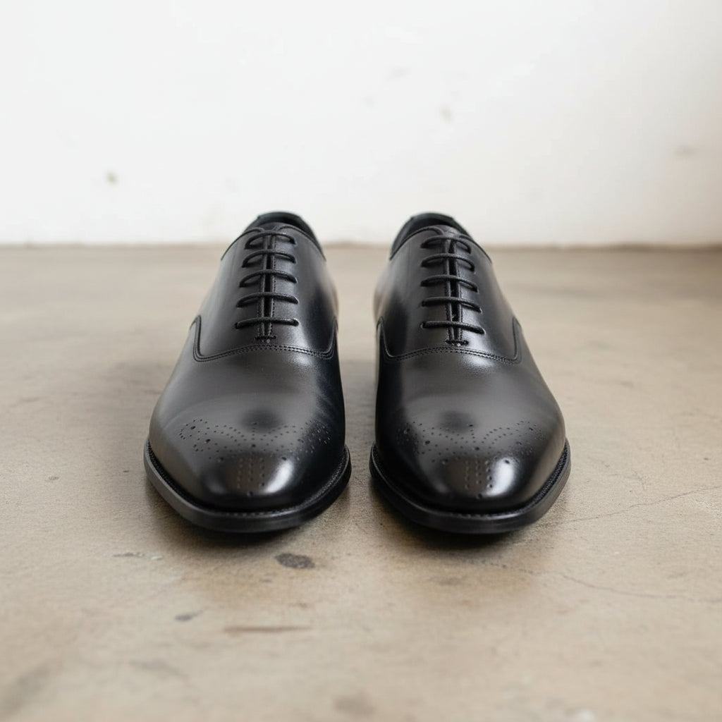 Handmade Mens Black dress shoes, Men leather Oxford shoes, Men brogue shoe - front-view