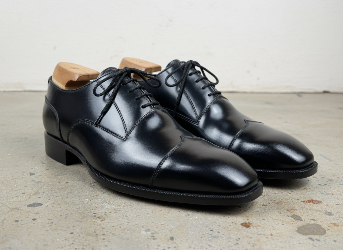 Handmade Mens Black Formal Shoes, Men Black Tuxedo Leather Shoes, Shoes - angle-view-showing-depth