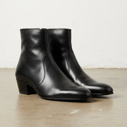 Handmade Mens Black high heel zipper boot, Mens black leather dress boots - angle-view-showing-depth