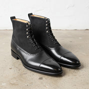 Handmade Mens Black Lace up Dress Boots, Real Leather & Suede Office Boots - angle-view-showing-depth