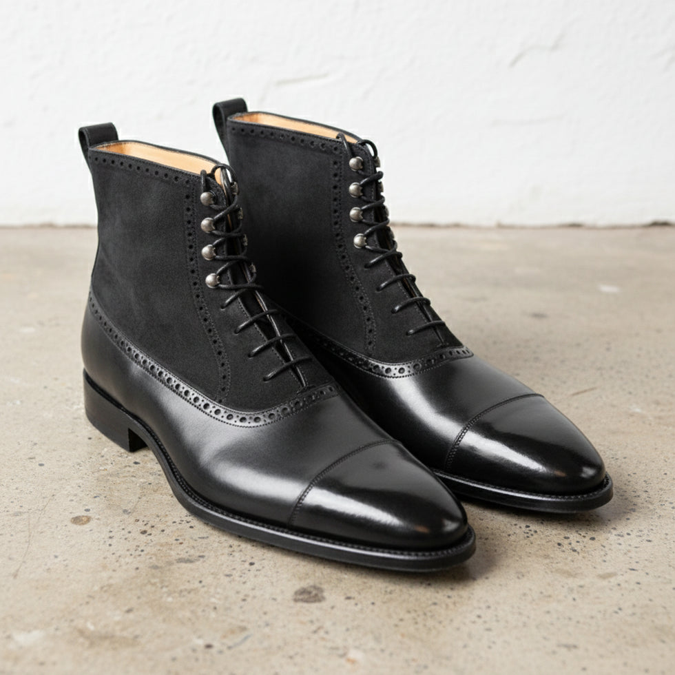 Men's Black Cap-Toe Leather Lace-Up Boots — Newington – Rebels Market