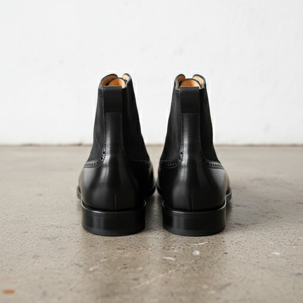 Handmade Mens Black Lace up Dress Boots, Real Leather & Suede Office Boots - back-view