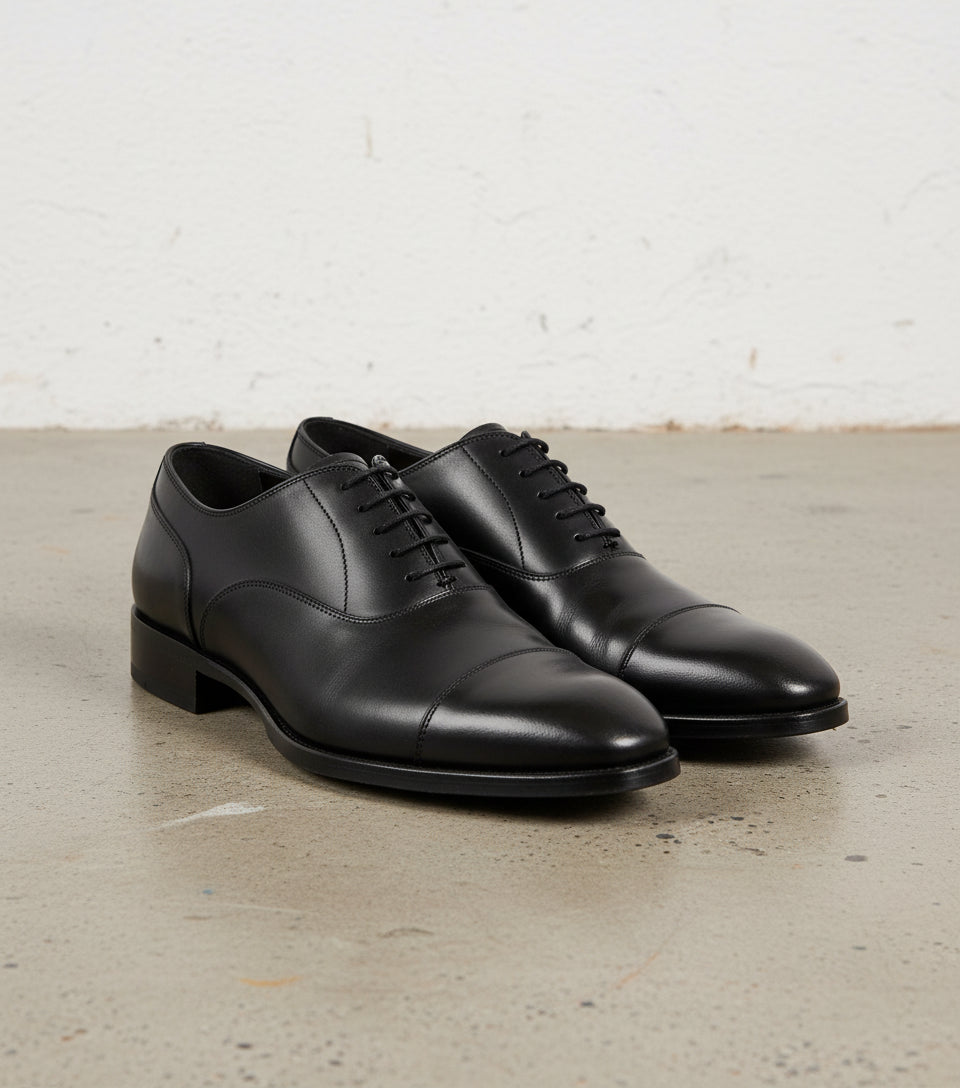 Handmade Mens Black lace up dress shoes, Men elegant leather oxfords shoes - angle-view-showing-depth