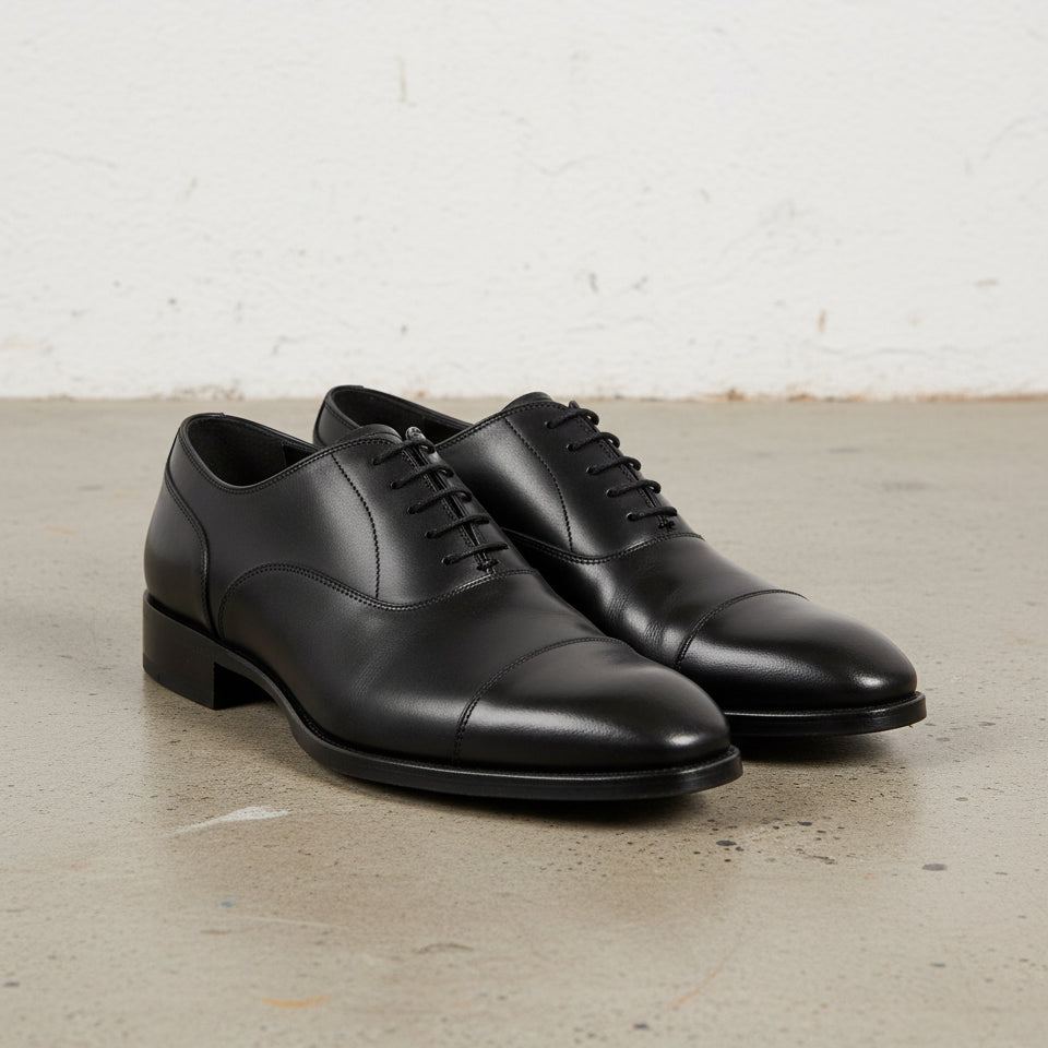 Handmade Mens Black lace up dress shoes, Men elegant leather oxfords shoes - angle-view-showing-depth