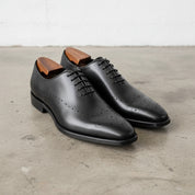 Handmade Mens Black lace up dress shoes, Men elegant leather brogue shoes - angle-view-showing-depth