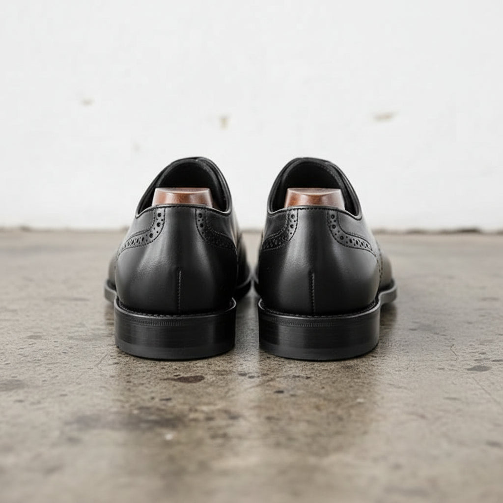 Handmade Mens Black lace up dress shoes, Men elegant leather brogue shoes - back-view