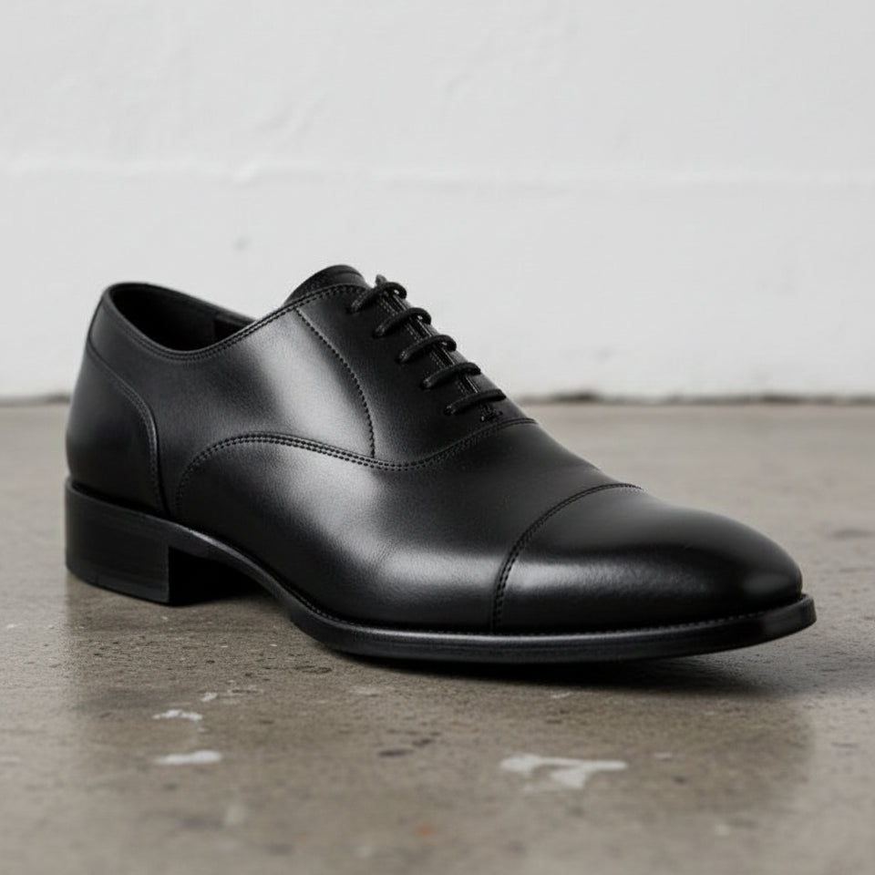 Handmade Mens Black lace up dress shoes, Men elegant leather oxfords shoes - detail-view-showing-texture