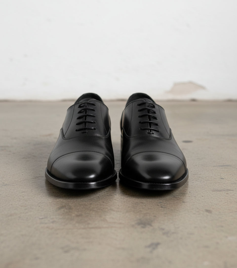 Handmade Mens Black lace up dress shoes, Men elegant leather oxfords shoes - front-view