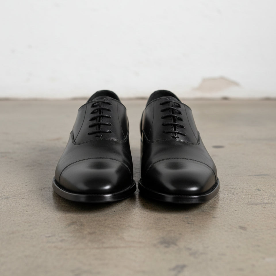 Handmade Mens Black lace up dress shoes, Men elegant leather oxfords shoes - front-view