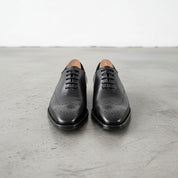 Handmade Mens Black lace up dress shoes, Men elegant leather brogue shoes - front-view