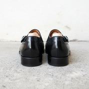 Handmade Mens Black Leather and Suede formal monk shoes, Men black Shoes - back-view