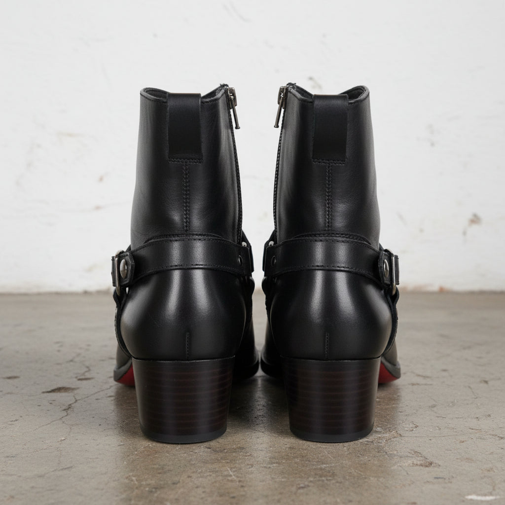 Handmade Mens Black Leather Ankle Boots, Men Ankle Designer Fashion Boots - back-view