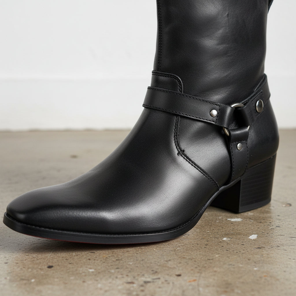 Handmade Mens Black Leather Ankle Boots, Men Ankle Designer Fashion Boots - detail-view-showing-texture