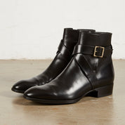 Handmade Mens Black Leather Boots, Men Black Jodhpurs Leather Boot - 3-4-right-view